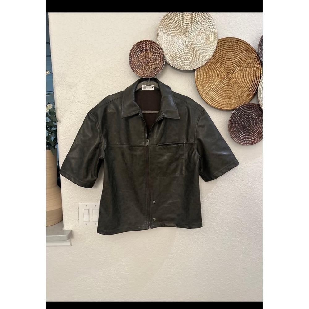 Zara Jacket Womens‎ Medium Black Faux Leather Full Zip